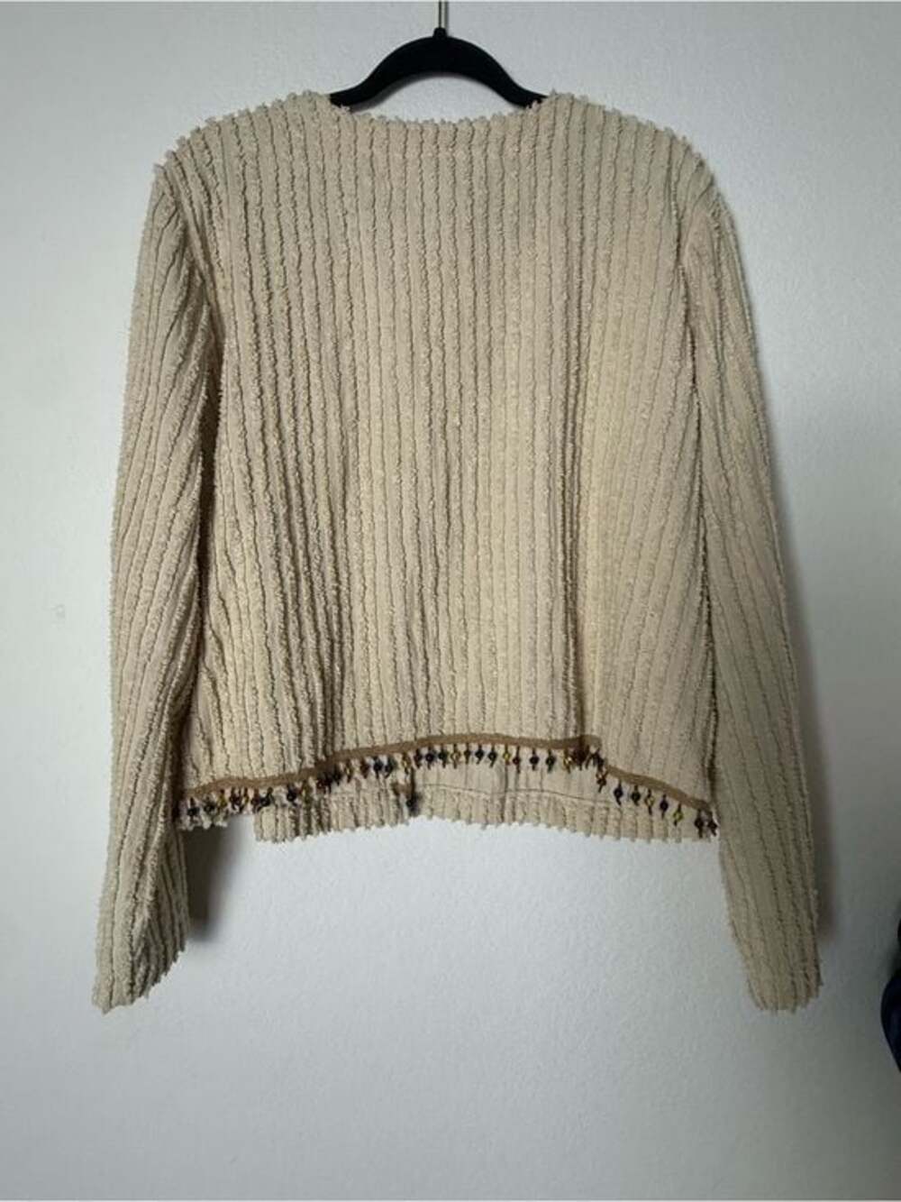Vintage Cover Charge Cream Button Down Cardigan w/ Beaded Hem XL 100% Cotton - Picture 3 of 7